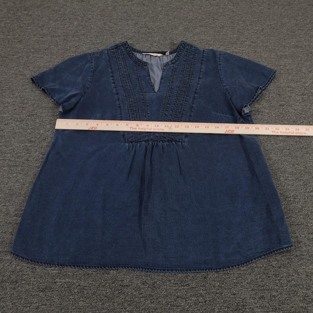 Soft Surroundings Tunic Top Womens Medium Blue Tencel Denim Short Sleeve Pleated - Picture 4 of 10